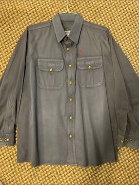 Gary Nesse Snap-Front Long Sleeve Shirt with Chest Pockets-Navy with Red Logo Lg